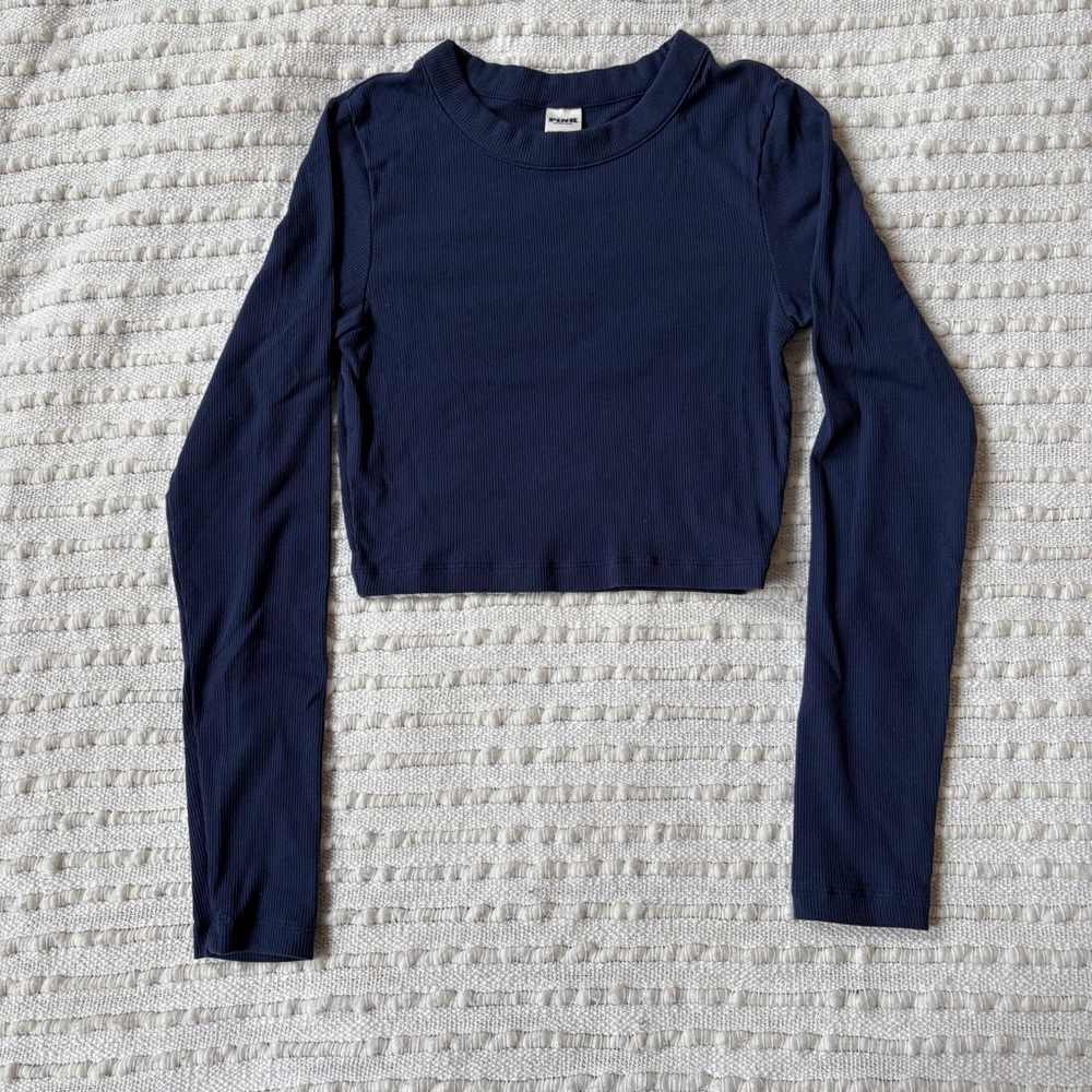 Victoria’s Secret PINK Navy Blue Long Sleeve Crop Top Women’s Small